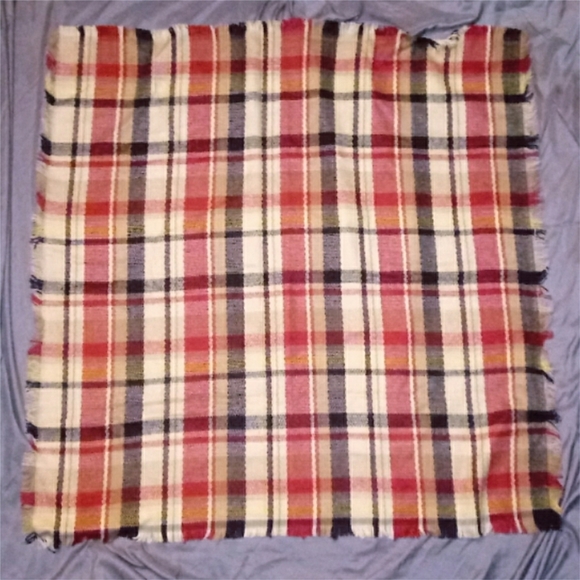 Red, Yellow, Cream & Black Check Square Scarf - Picture 6 of 7